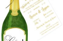 Champagne Bottle with Gold Cord and Glitter Invitation