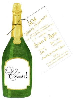  Champagne Bottle with Gold Cord and Glitter Invitation
