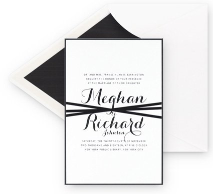 Black and White Wedding Invitation with Ribbon