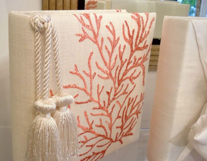 White Fabric Photo Album with Coral Pattern