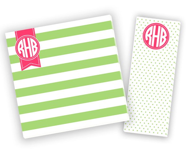 Lime Wide Stripe/Lime Needle Point Notepad Set